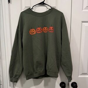 Gildan Olive Pumpkin Graphic Crewneck Sweatshirt
